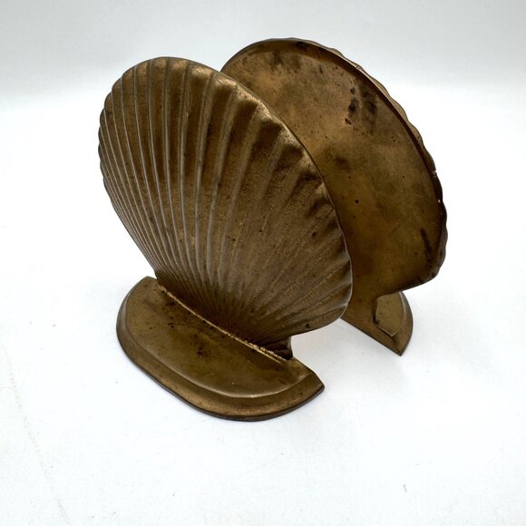 Brass Clam Shell Bookends Vintage Shell Bookends Shell Figurine Beach Decor - Picture 1 of 8